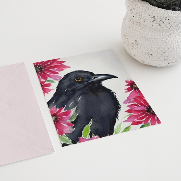 Wall Art Watercolor Floral Raven Crow Illustration Print Poster Card Unframed - Picture 5 of 5